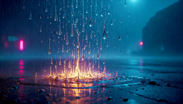 Rain falling upwards from a puddle, cinematic lighting, mind-bending visual