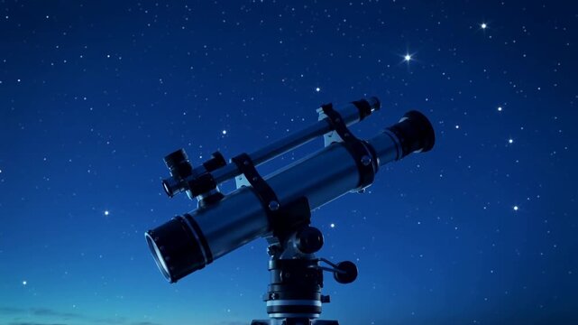 Tracking refractor telescope adjusting mount near shore, with twilight fading to track bright star