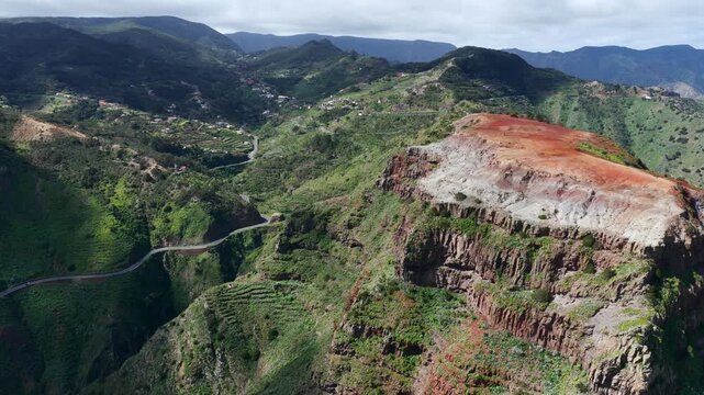 Aerial View Monta&ntilde;a del Cepo Red Plateau Agulo La Gomera Volcanic Geology