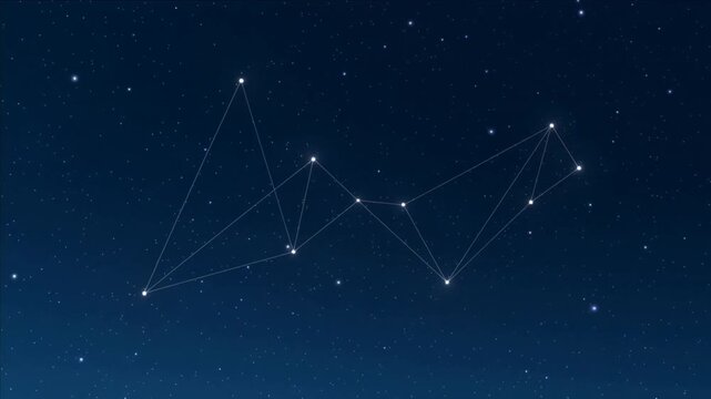 Drawing constellation, nodes linking via thin lines across sky, left star rising revealing pattern