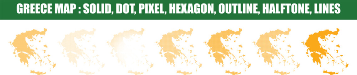 Obraz premium Greece Map Outline with Halftone Effect in White on Orange Background for Infographic Design