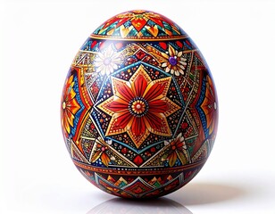 Intricately Decorated Pysanka Easter Egg with Geometric and Floral Motifs.