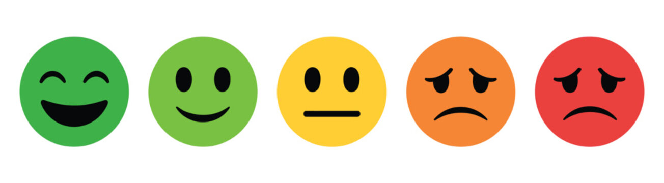 Set of emoji, emoticons vector icon collection for web or app, featuring happy, sad, love, laugh, and neutral faces, perfect for user feedback