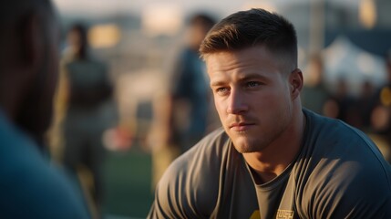Fototapeta premium Group of veterans competing in a military skills competition testing teamwork and tactical abilities, perfect for veteran sport concept, military skills challenge, service member competition,