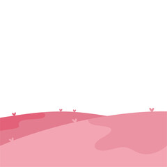 Pink landscape with small hearts on hills