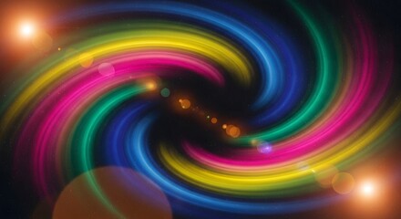 Obraz premium Swirl of colorful light rays in dark space with lens flare