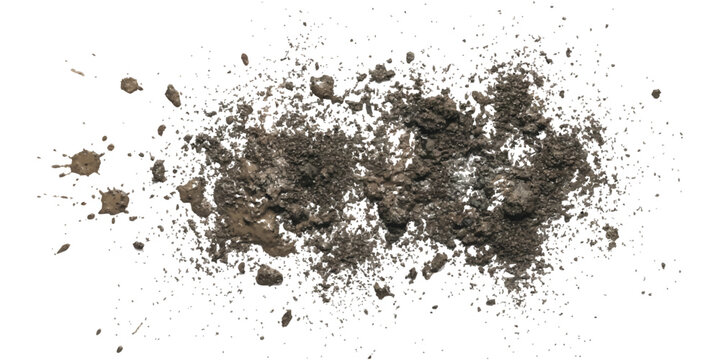 Dark brown wet mud splash and scattered soil dirt particles grunge texture background vector illustration