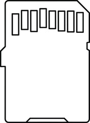 Memory Card Icon Outline, SD Storage Device Symbol, Digital Data Transfer, Mobile Photography Storage and Technology Hardware Vector