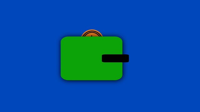 Animation of digital wallet receiving money with bluescreen background