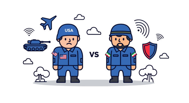 Cartoon Military Soldiers Face Off in a Battle Scene