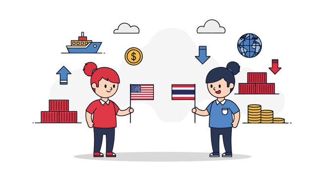 International Business Exchange Featuring Flags and Currency