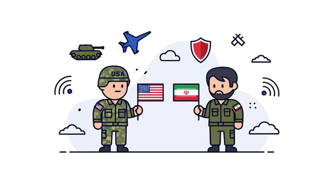 Military Diplomacy Illustration with Soldiers and Flags