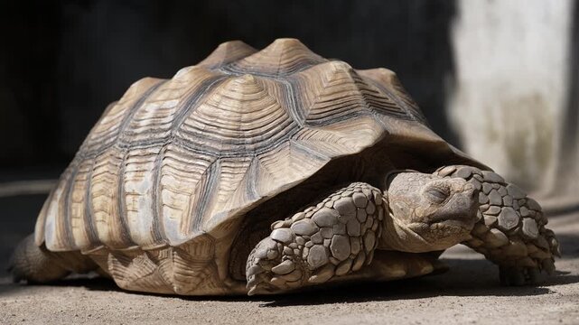 Cinematic 4K macro video focusing on the head and face of a large giant tortoise. The extreme close-up reveals detailed ancient skin textures, scales, and the slow, deliberate movements of this prehis