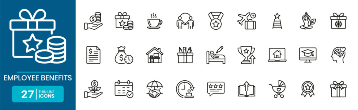Employee Benefits Thin Line Icon Set