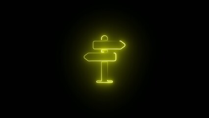 Neon yellow signpost with two directional signs on black background © 10 YEARS