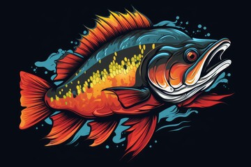 Fototapeta premium Vibrant game fish illustration with open mouth reflecting a strong predator instinct