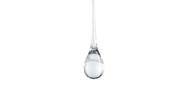 Single water drop isolated on a transparent background, clear liquid droplet symbolizing purity, freshness, hydration, nature, and environmental concepts.