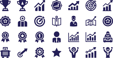 Business Success, Goal Achievement, and Leadership Growth Glyph Icon Set