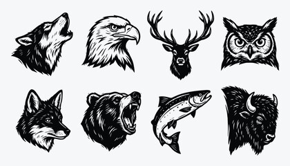 Wildlife Animal Heads Icons Black Silhouette Vector Set © 777SKYLABS