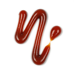 Red ketchup letter W with drip on white background
