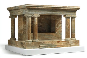 Obraz premium Marble tabletop structure with columns on a white platform, artful marble pattern