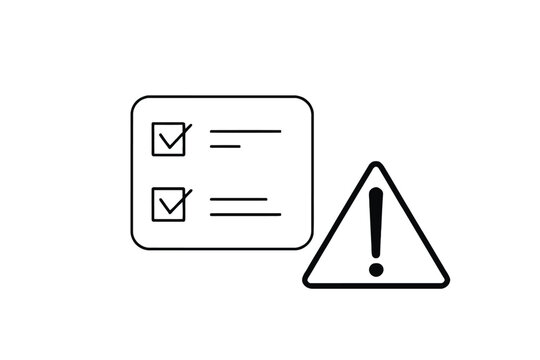 Warning triangle with checklist showing completed tasks vector illustration