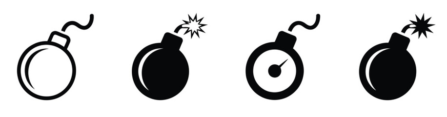 Bomb Icon, Bomb Boom Outline Symbol, vector illustration featuring dynamite sign, explosive cartoon style icon, flat outline graphic isolated on white background for warning signs, comics, games,  © WelcomeJune