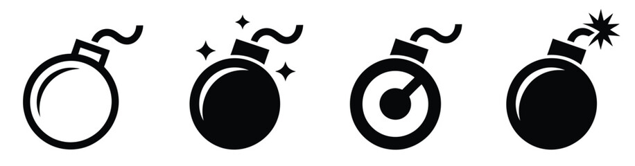 Bomb Icon, Bomb Boom Outline Symbol, professional vector pack showing dynamite explosive sign, flat outline style illustration, isolated graphic suitable for comic effects, warning symbols, © WelcomeJune