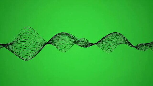 Abstract flowing wave of small particles against a solid green background