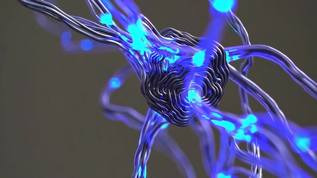 A Captivating Visualization of Neurons, Showcasing the Intricate Connections and Electric Pulses of Neural Networks in a Stunning Blue Glow