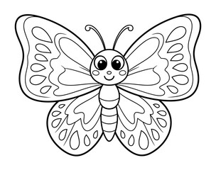 Cute cartoon butterfly outline drawing for coloring book page.