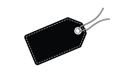 A simple black tag with a dashed border and string isolated on a white background