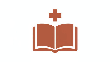 Obraz premium Medical education book icon with cross symbol. Open bible and religious faith concept. Minimalist flat design vector illustration isolated on white background