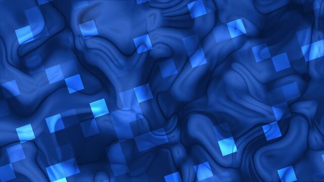 Animated solid blue abstract background pattern with scattered bright squares. Great for backgrounds, digital designs, posters, and modern art concepts.