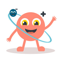 Obraz premium Kid-friendly hydrogen atom model, basic quantum physics and chemistry vector concept