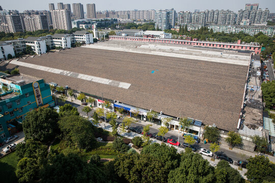 Hangzhou Industrial Factory Building Aerial View with Urban Skyline