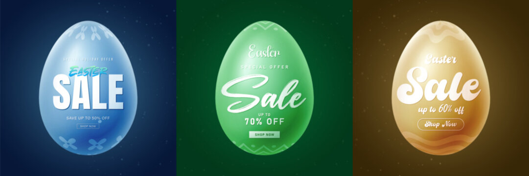 Easter sale clipart poster design. Happy easter sale text with egg, colorful eggs for holiday shopping discount. Happy Easter Day Sale banner design.