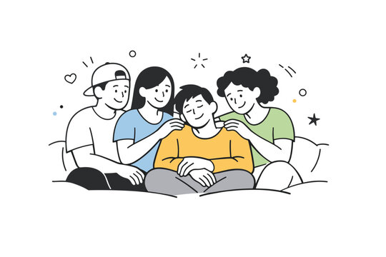 Safe space relationships. A person feeling relaxed and accepted among close friends, symbolizing safety and authenticity. Gentle editorial moment with soft