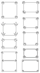 Ten distinct frame designs, featuring varied rectangular and octagonal shapes adorned with paw print and bird footprint outlines, are arranged in two columns on a bright white background.