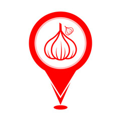 Fototapeta premium cute red garlic vegetable location pin icon