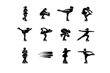Figure Skating Spins. Solid icon set of Figure Skating Spins: upright spin, sit spin, camel spin, layback spin, flying spin, combination spin, spin entry, spin