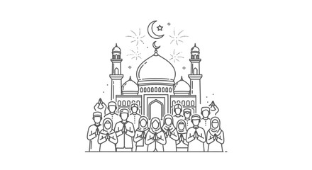 Fototapeta premium Ramadan Kareem Illustration of Mosque and Muslim Community