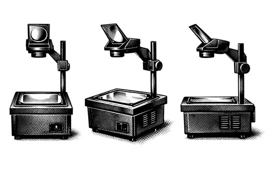 Overhead projector ? vintage classroom overhead projector. A realistic overhead projector shown as a single object in three different views including front