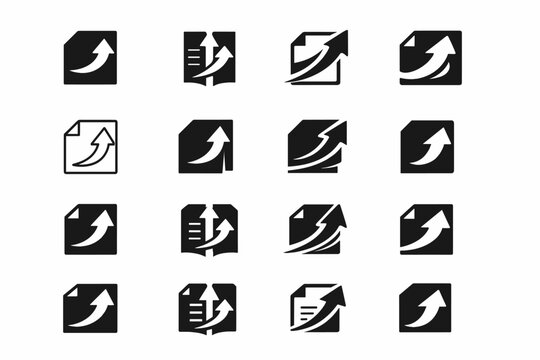 Business proposal drafting. Icon set. Set Logo of Business proposal drafting: document with upward arrow. harmonious logo variations of the same emblematic