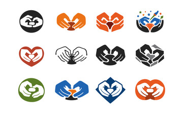 Getting lost in a hobby or creative project. Icon set. Set Logo of Getting lost in a hobby or creative project: hands crafting an object. harmonious logo