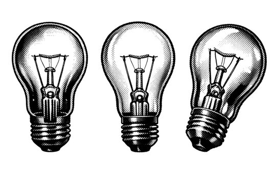 Light bulb icon filament detail bulb shown as the same bulb emphasizing filament assembly in frontal cutaway-style view, side view, and angled view, focusing