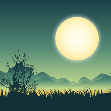 Magical Moonlight Glowing over a Serene Forest Landscape
