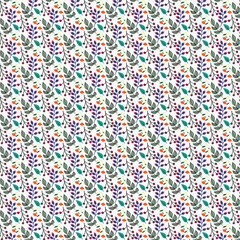 Fototapeta premium Seamless floral pattern with colorful leaves and flowers on white background