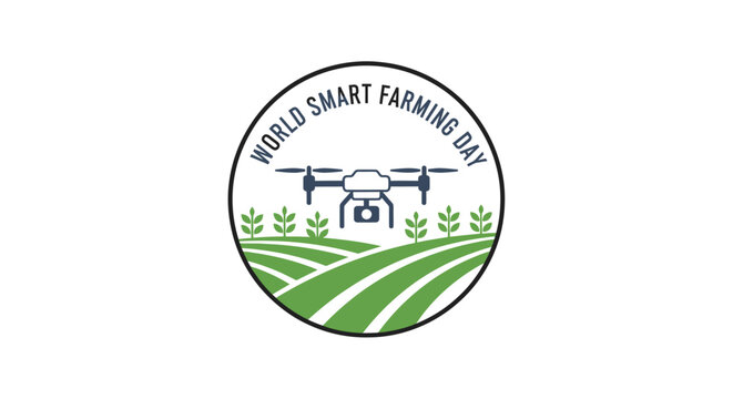 World Smart Farming Day logo with drone and agricultural field.