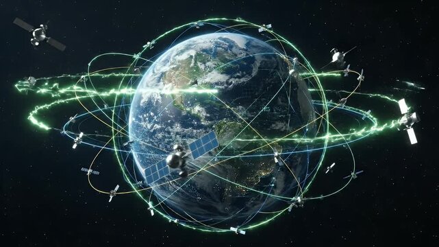 Global Satellite Network Around Earth.